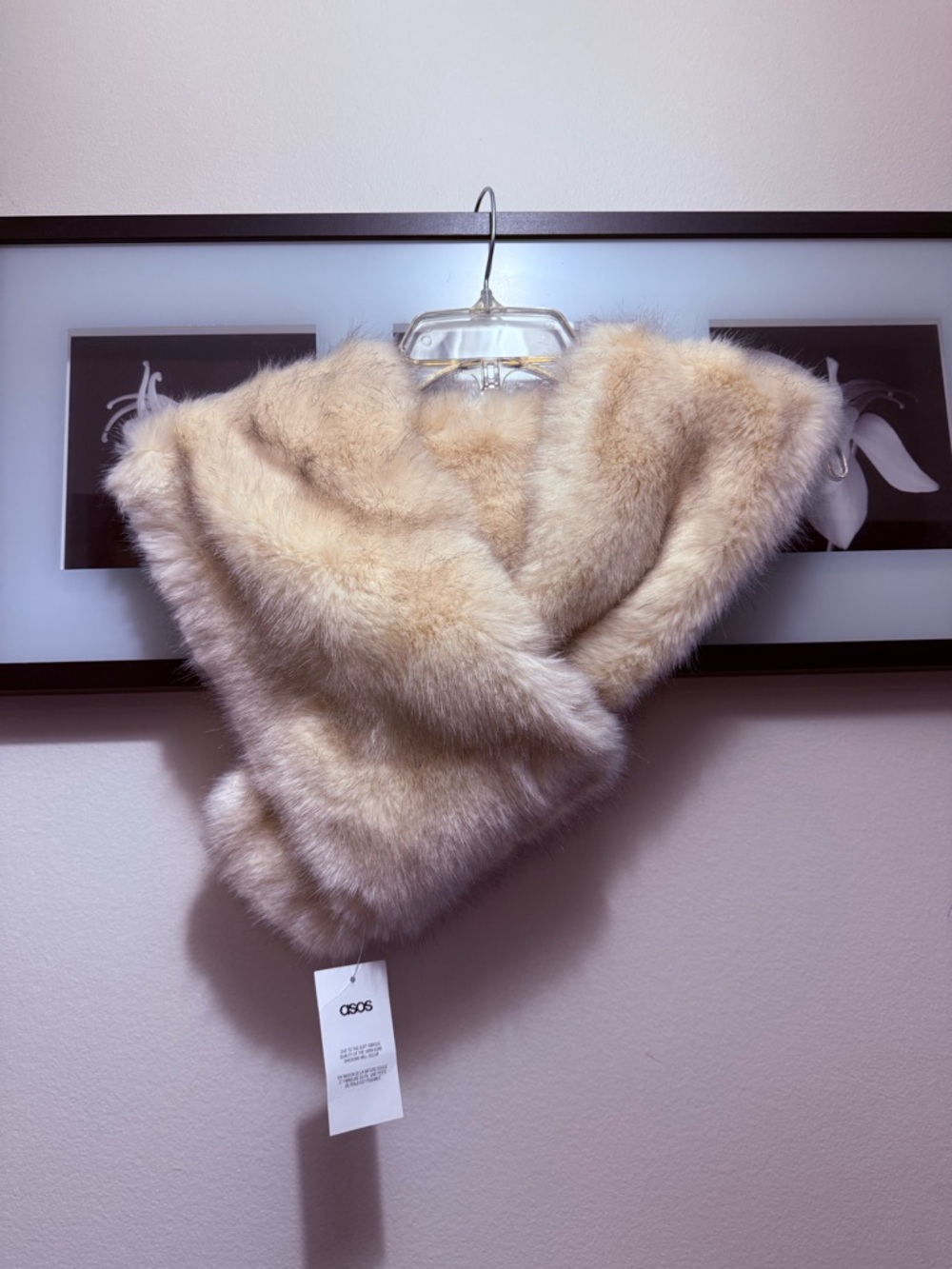ASOS Plush Faux Fur Wrap in Light Beige